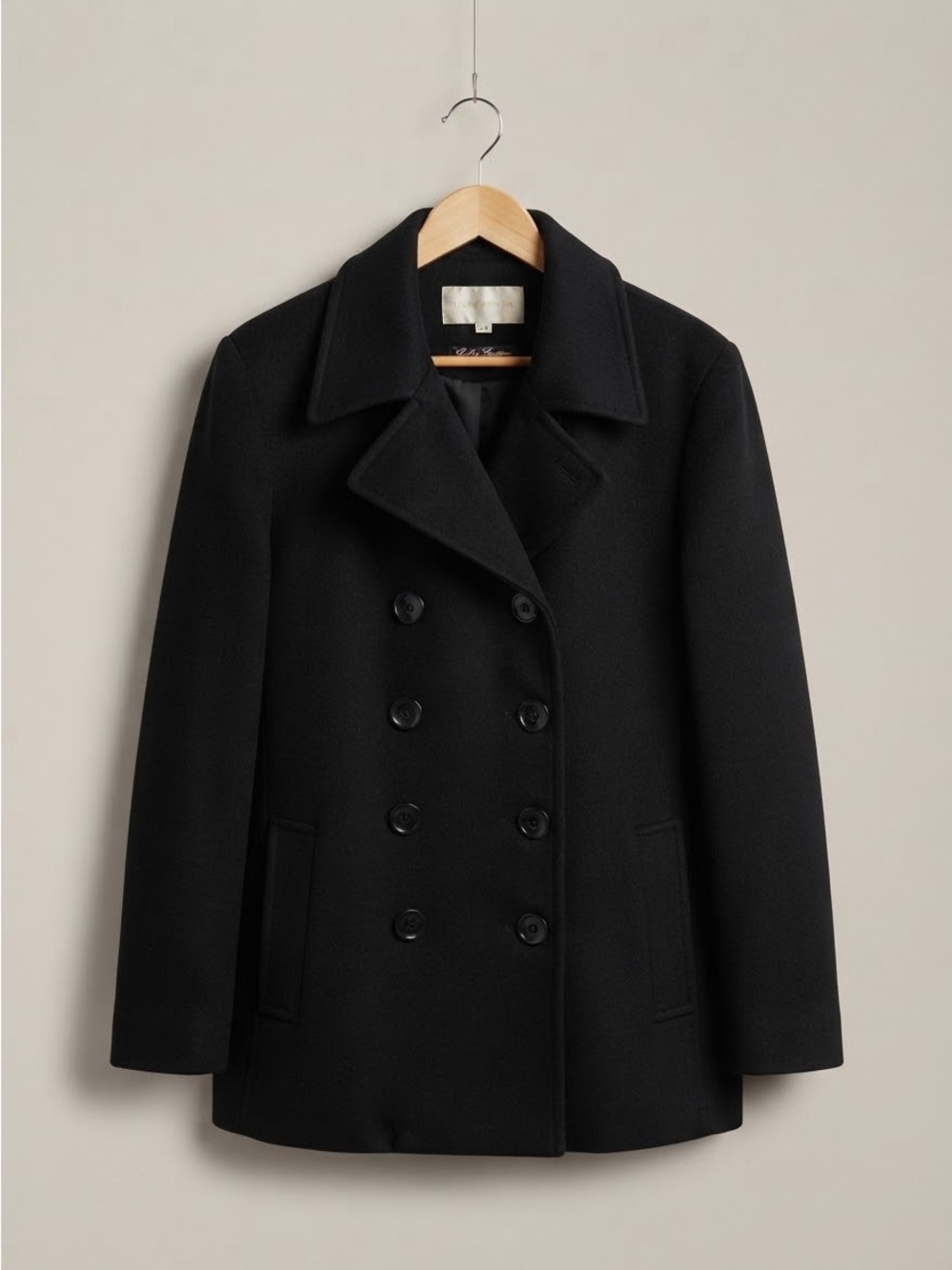 Vintage Fairweather Black Double Breasted Wool Cashmere Peacoat Jacket MEDIUM